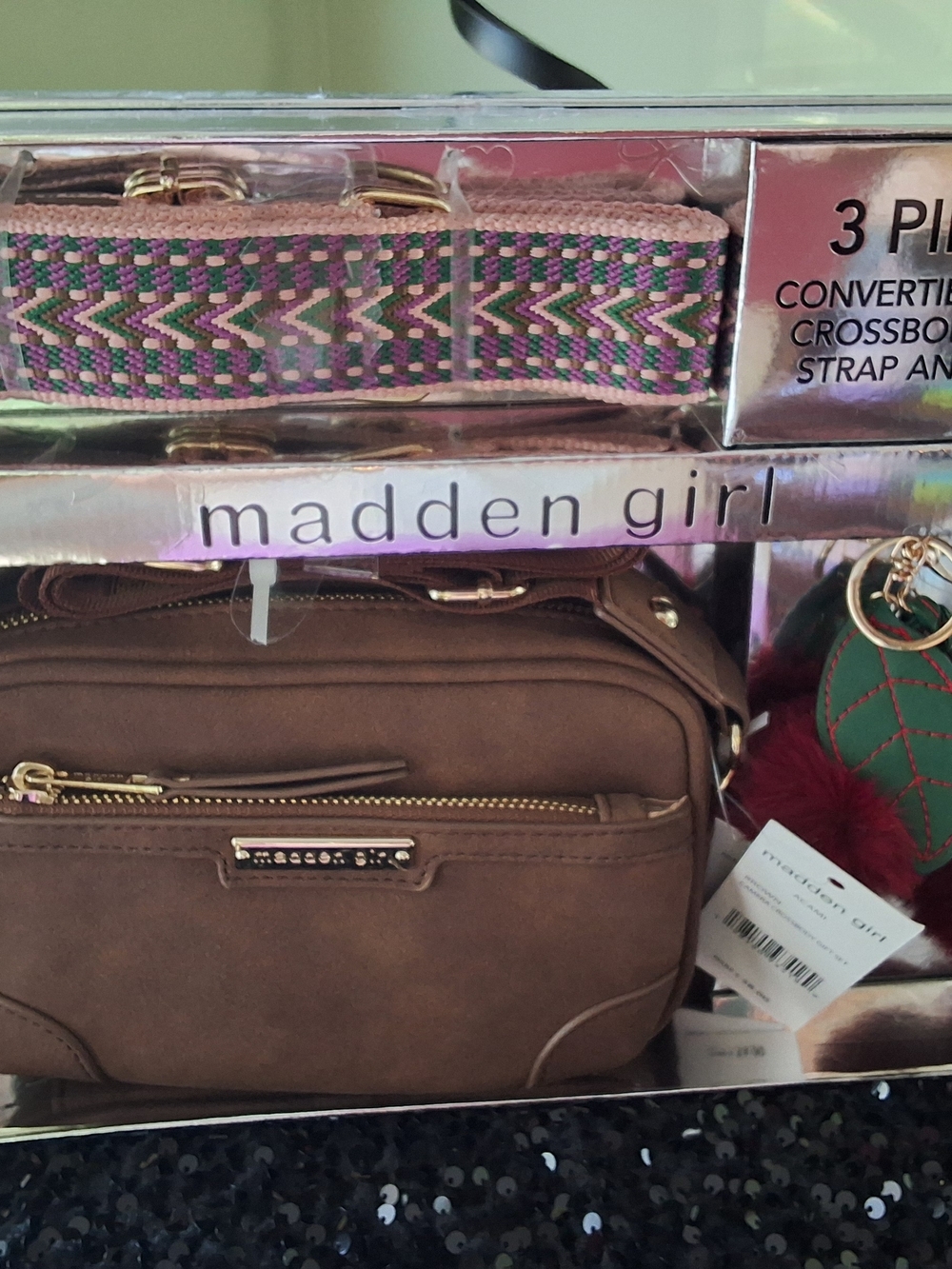 Madden Girl Brown Crossbody Set 3pc (Bag + Strap + Charm) NWT